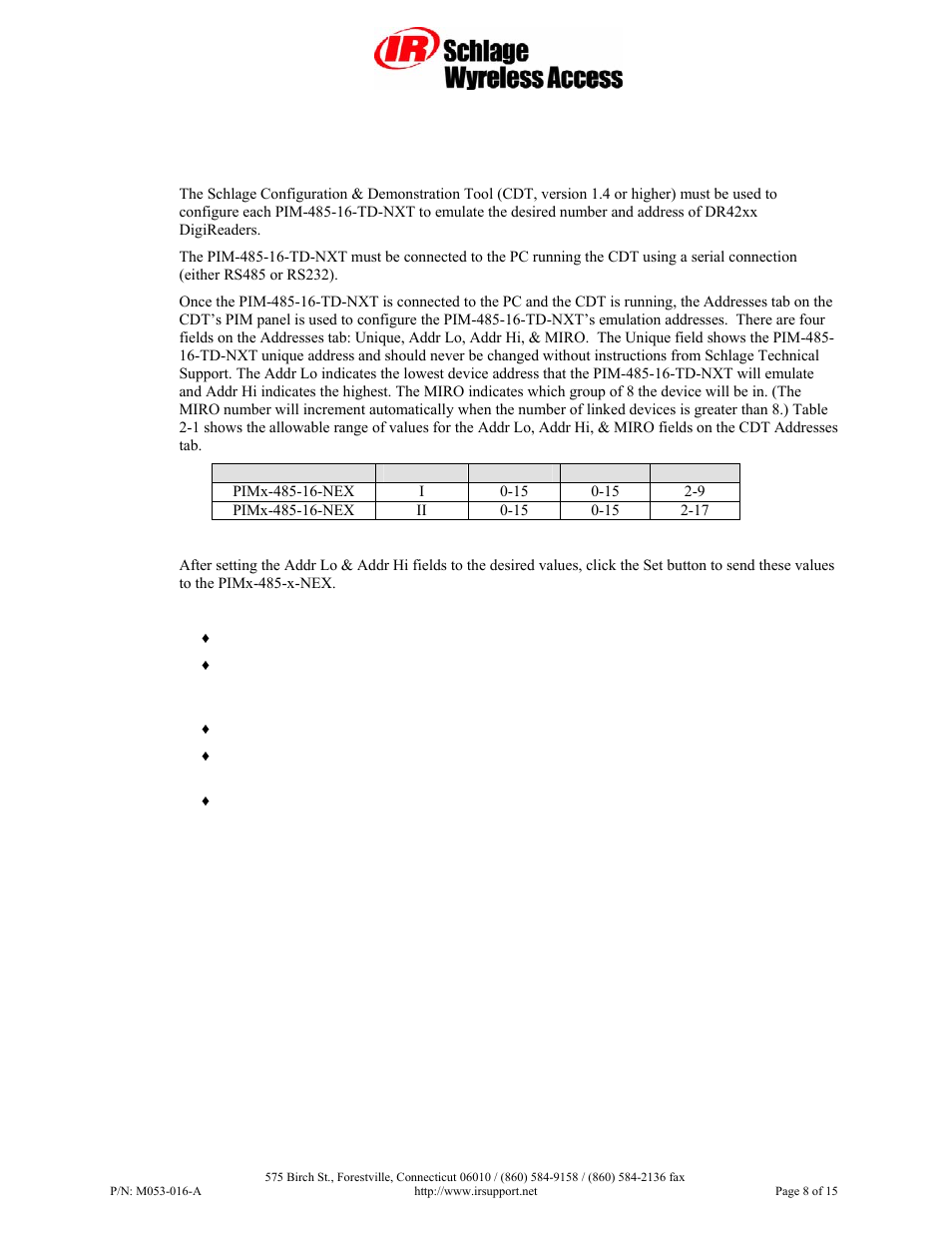 Schlage Panel Interface Module RS485 User Manual | Page 8 / 15