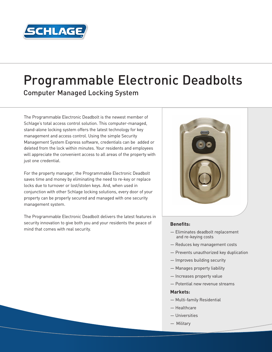 Schlage Programmable Electronic Deadbolt 609 User Manual | 2 pages