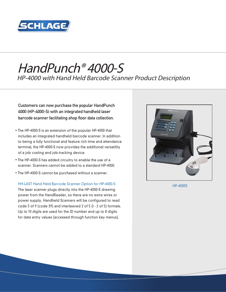 Schlage HandPunch 4000-S User Manual | 2 pages
