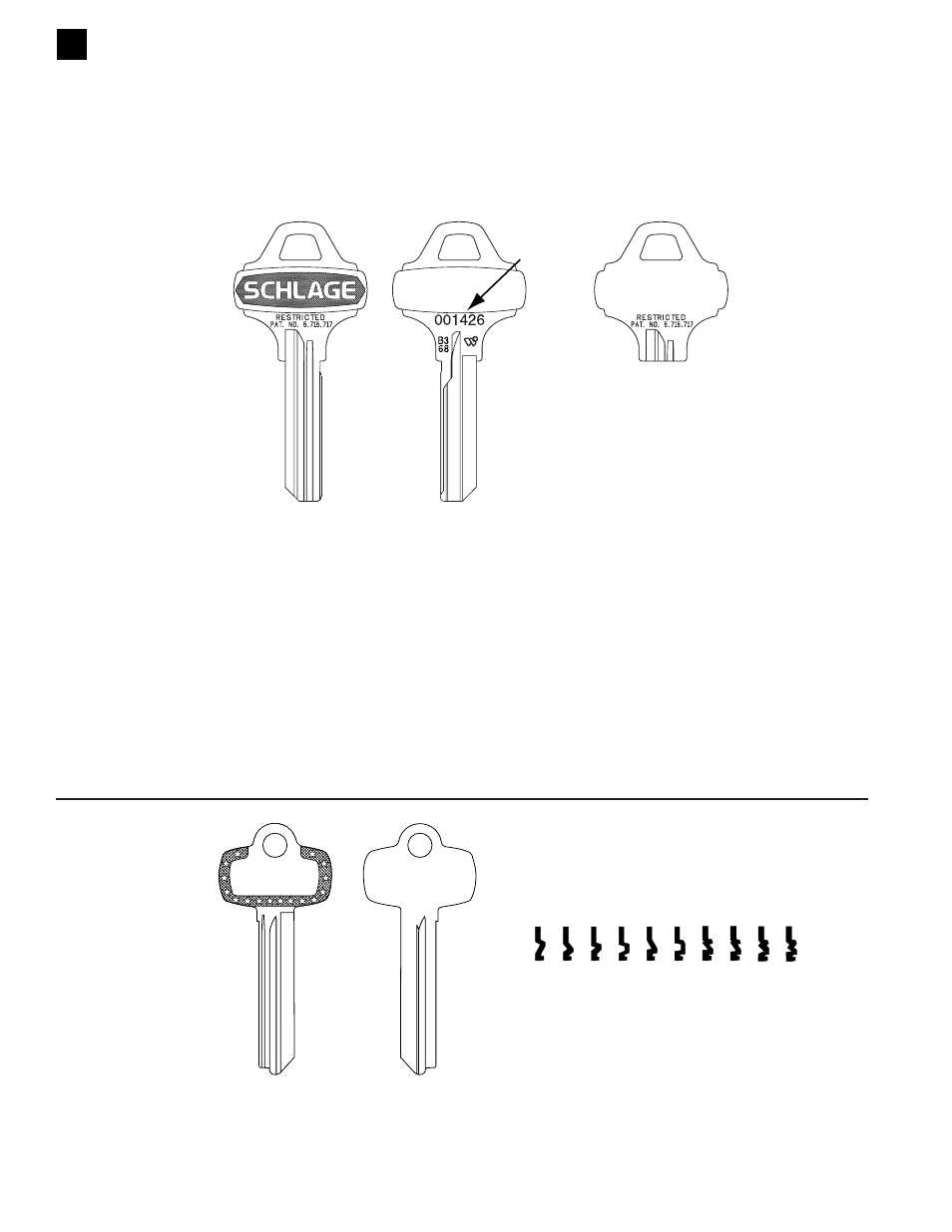 Small format interchangeable core key blanks, B235 dealer keyway, B family end user keyways | Type key blanks | Schlage CYLINDERS User Manual | Page 28 / 32