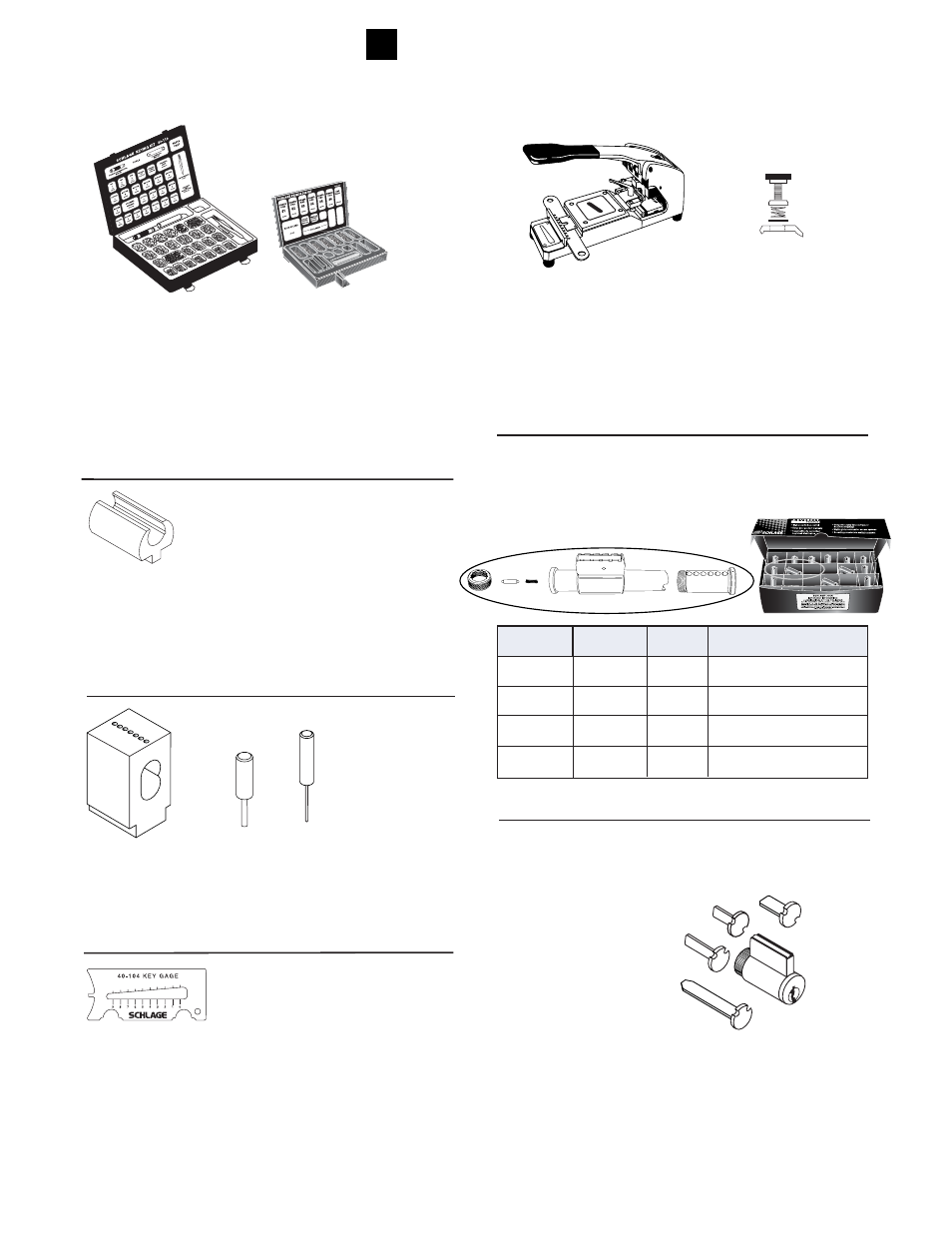 Cylinder service equipment and tools, Bulk pack cylinder kit, Multiple tailpiece cylinders | Schlage CYLINDERS User Manual | Page 29 / 32