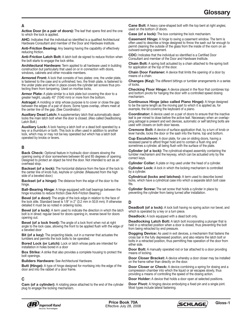 Glossary | Schlage Price Book 70A User Manual | Page 104 / 108