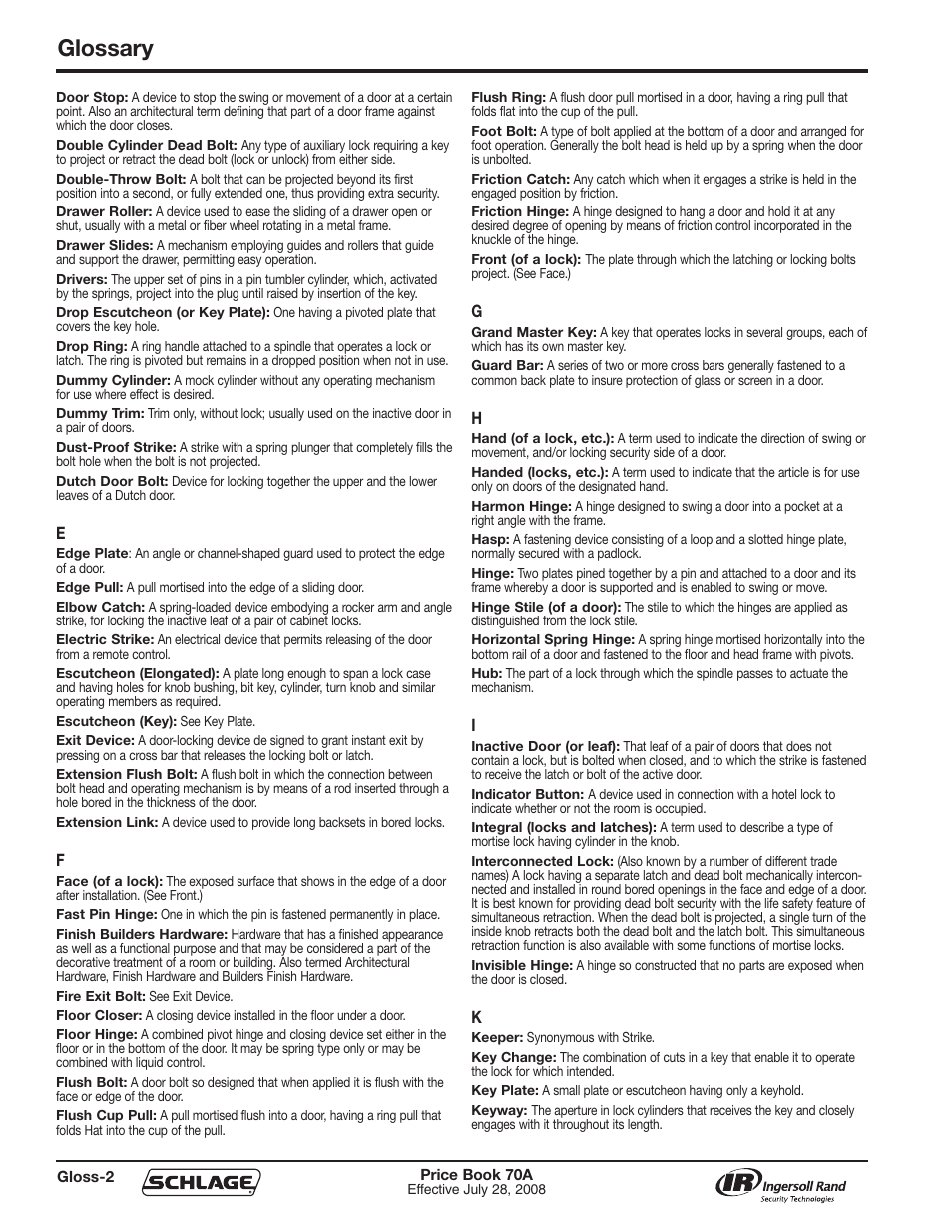 Glossary | Schlage Price Book 70A User Manual | Page 105 / 108