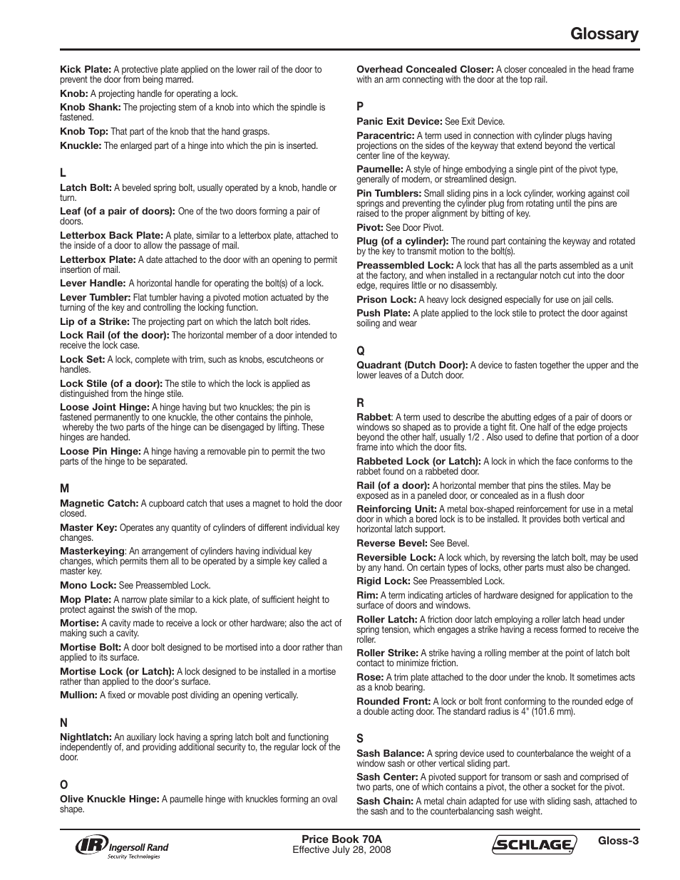 Glossary | Schlage Price Book 70A User Manual | Page 106 / 108