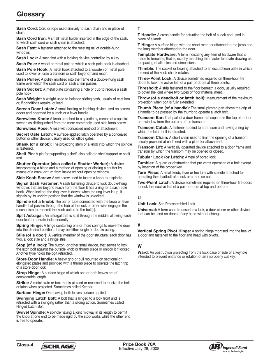 Glossary | Schlage Price Book 70A User Manual | Page 107 / 108