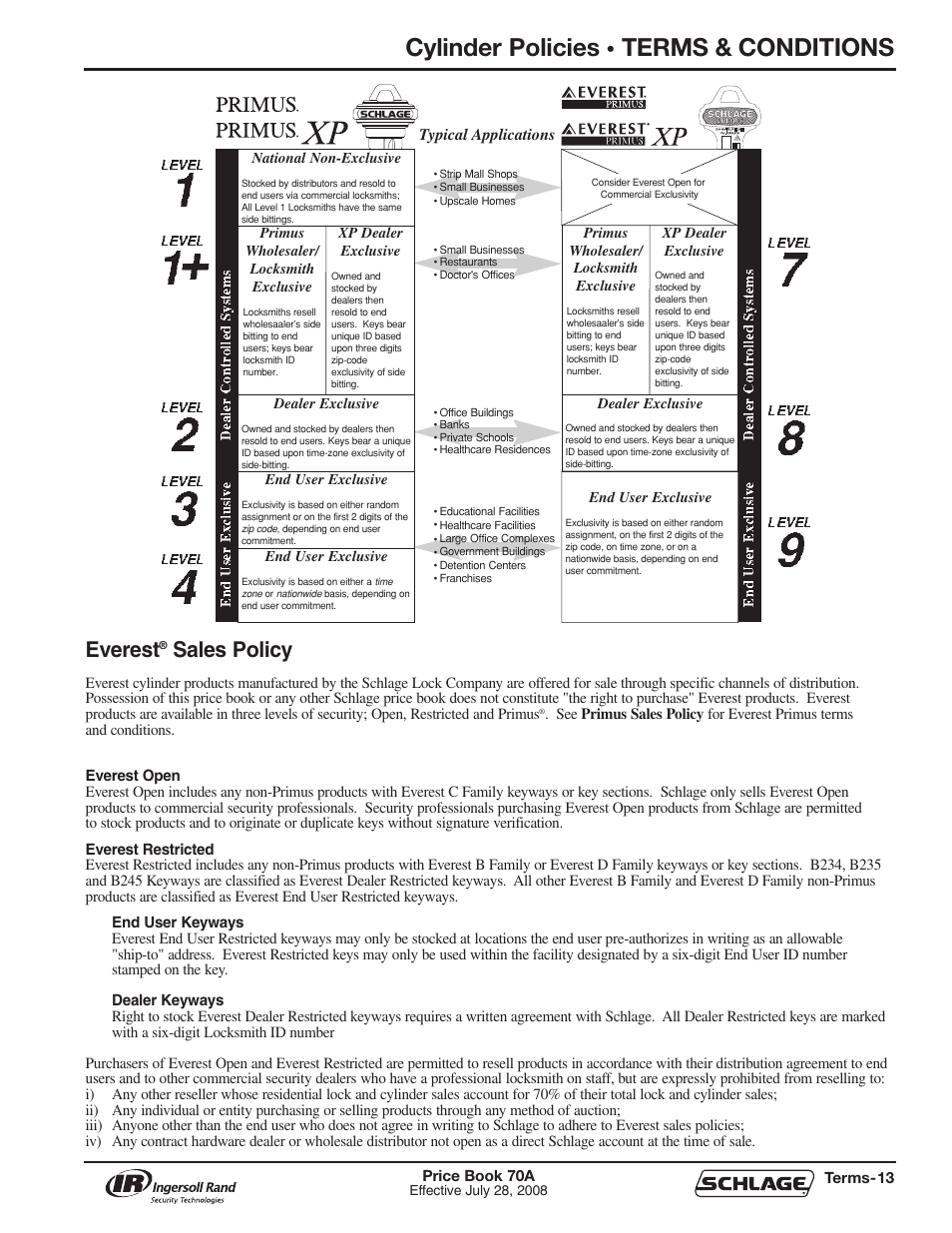 Cylinder policies, Terms & conditions, Everest | Sales policy | Schlage Price Book 70A User Manual | Page 14 / 108