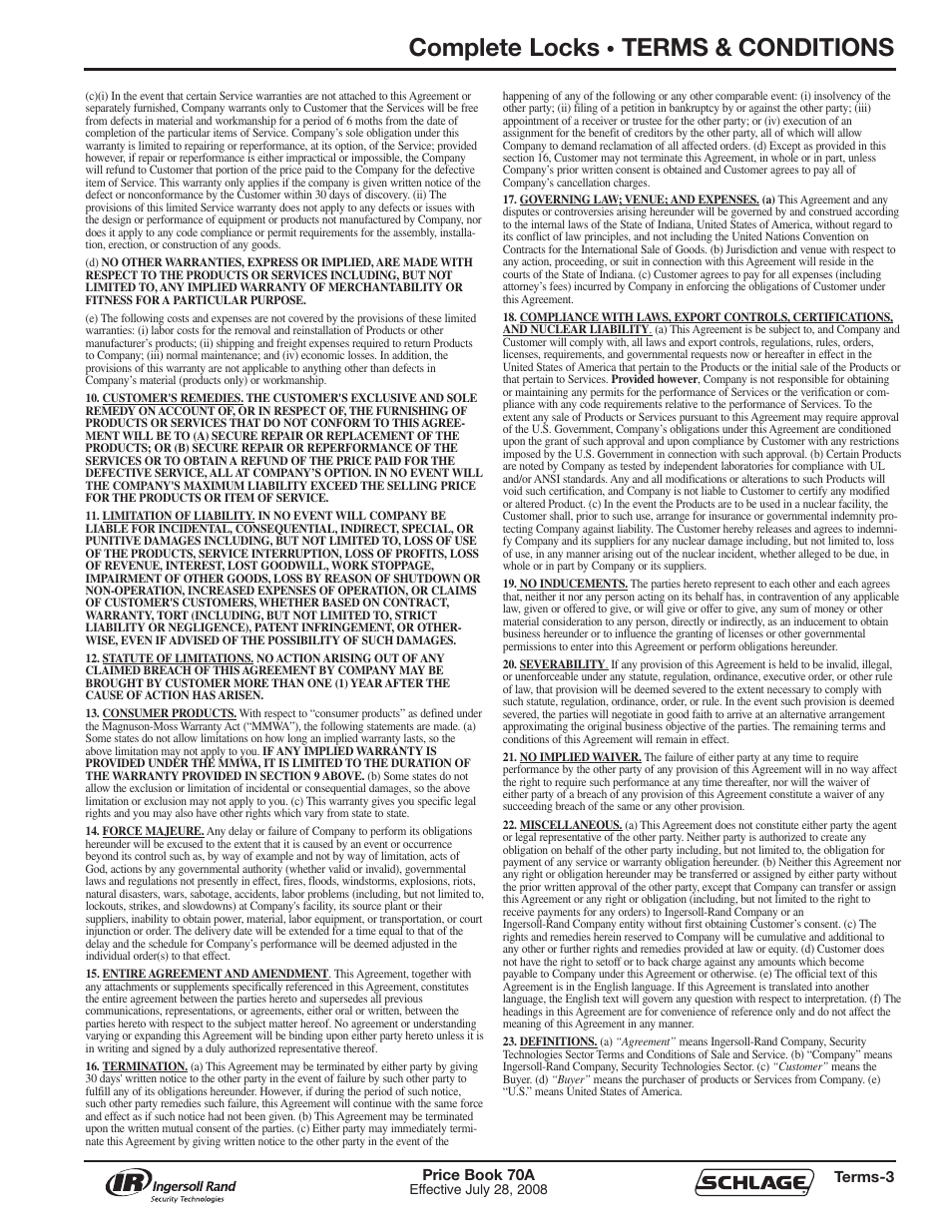 Complete locks, Terms & conditions | Schlage Price Book 70A User Manual | Page 4 / 108