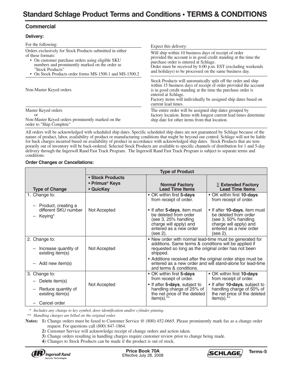 Standard schlage product terms and conditions, Terms & conditions | Schlage Price Book 70A User Manual | Page 6 / 108