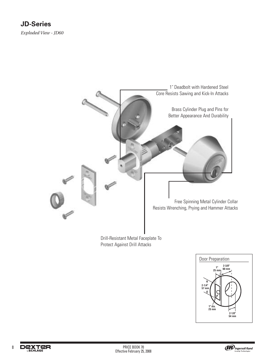 Jd-series, Functions, Door preparation | Schlage Price Book 70A User Manual | Page 63 / 108