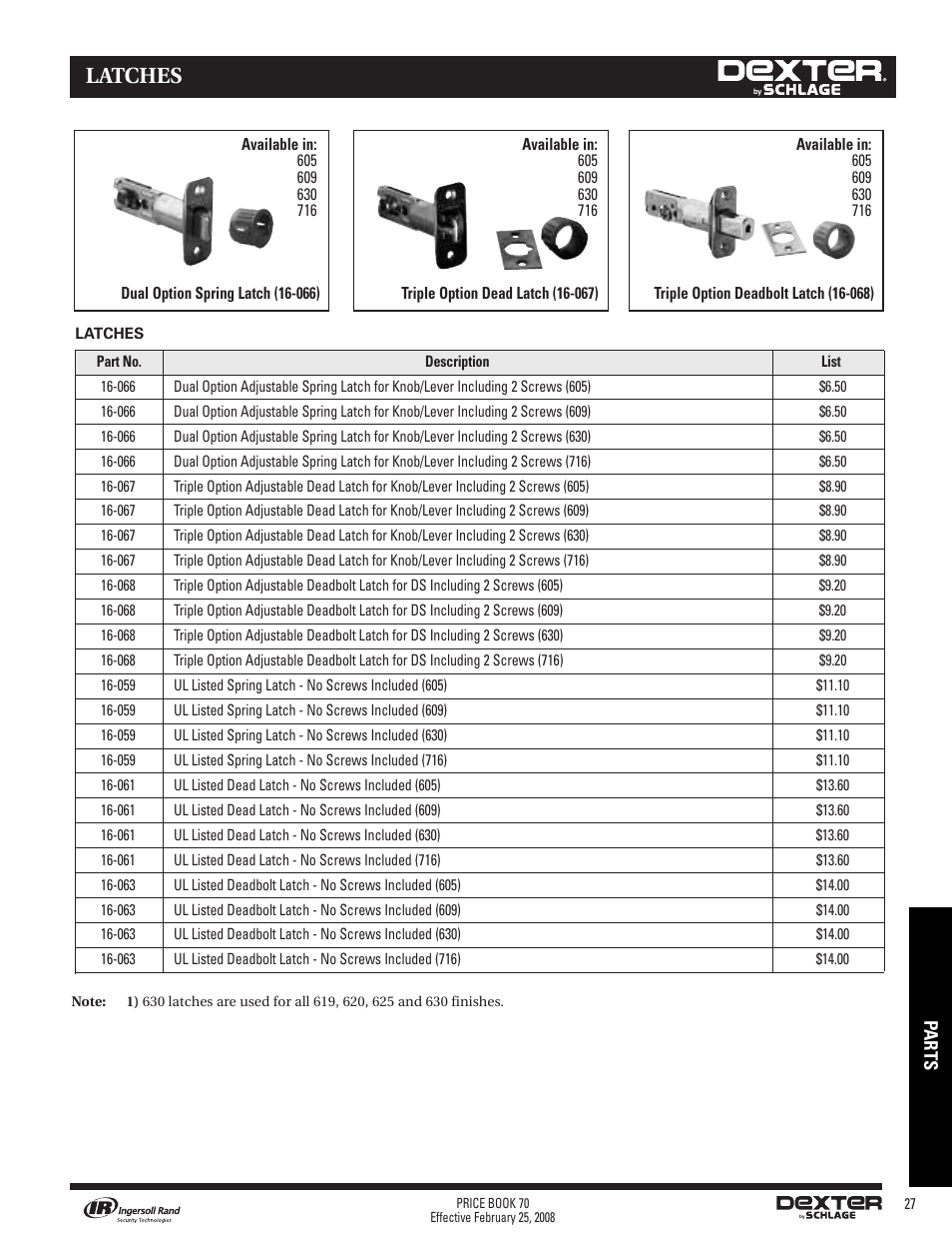 Latches | Schlage Price Book 70A User Manual | Page 82 / 108