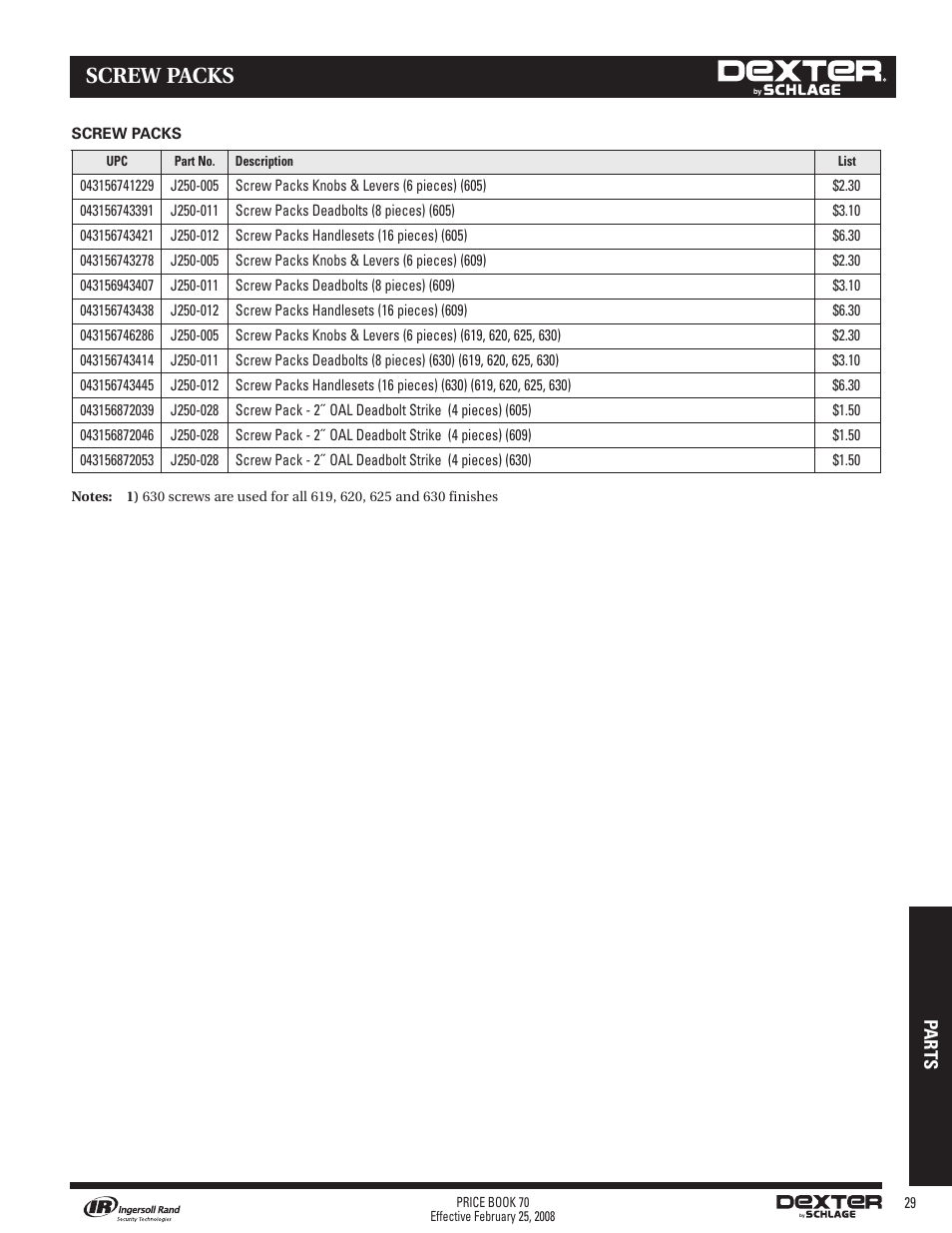 Screw packs | Schlage Price Book 70A User Manual | Page 84 / 108