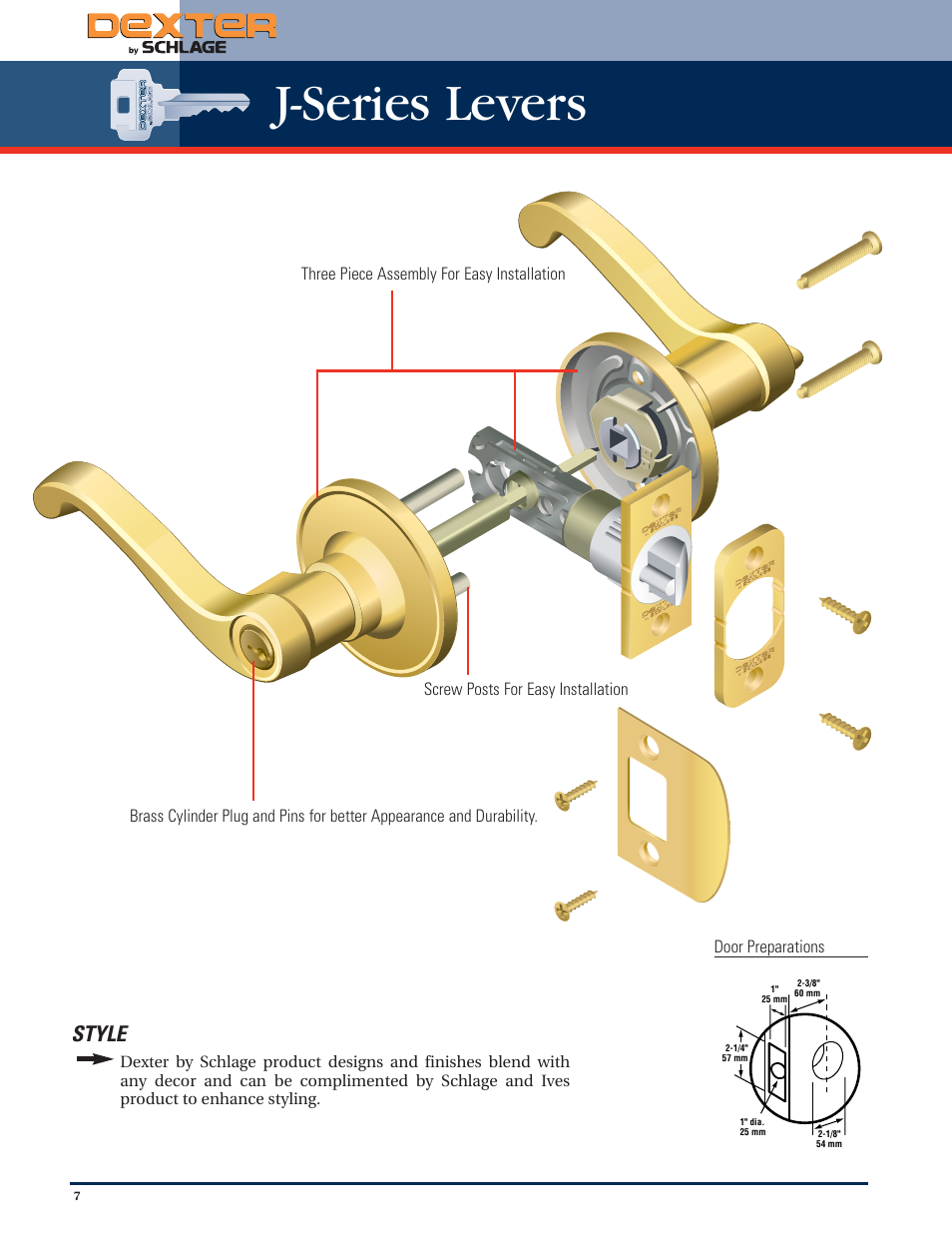J-series levers, Style | Schlage Dexter Residential Lock User Manual | Page 8 / 12
