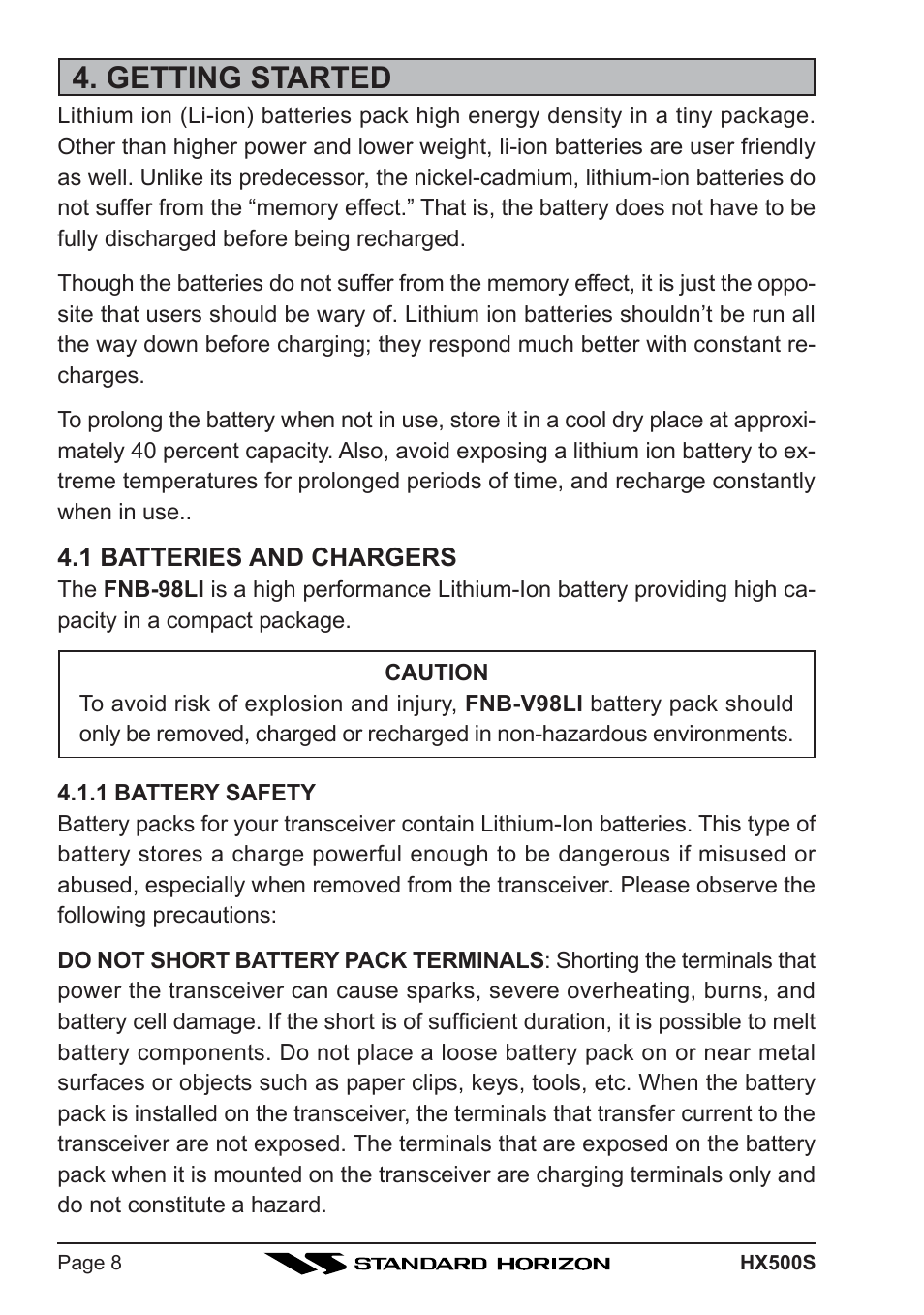 Getting started | Standard Horizon Hx500s User Manual | Page 10 / 44