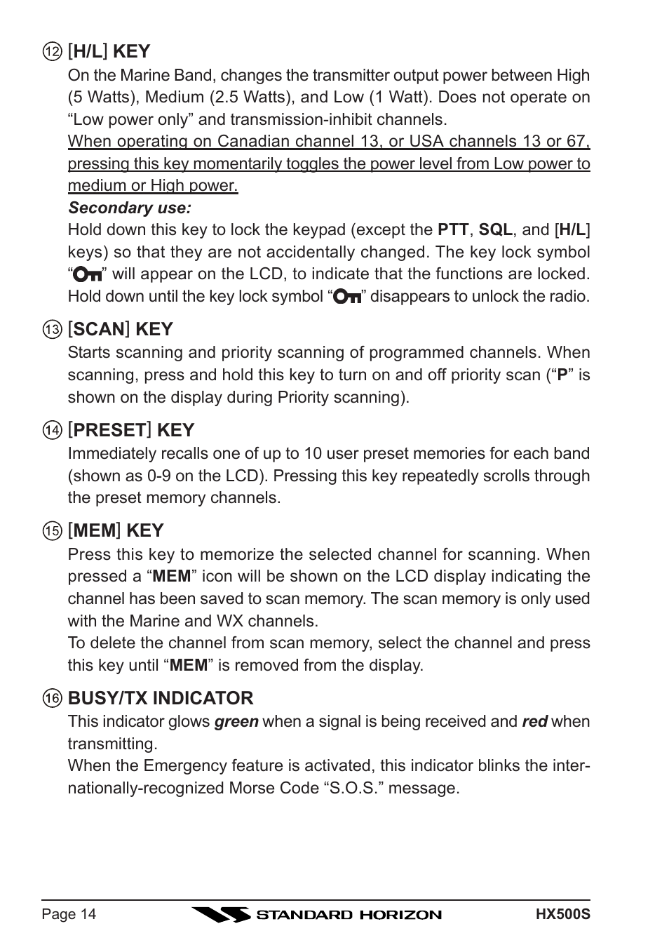 Standard Horizon Hx500s User Manual | Page 16 / 44