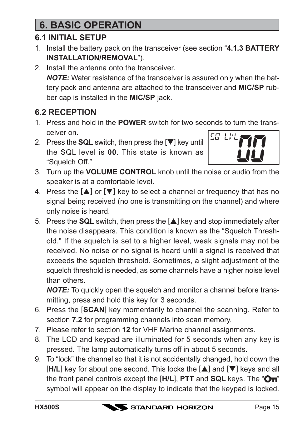 Basic operation | Standard Horizon Hx500s User Manual | Page 17 / 44
