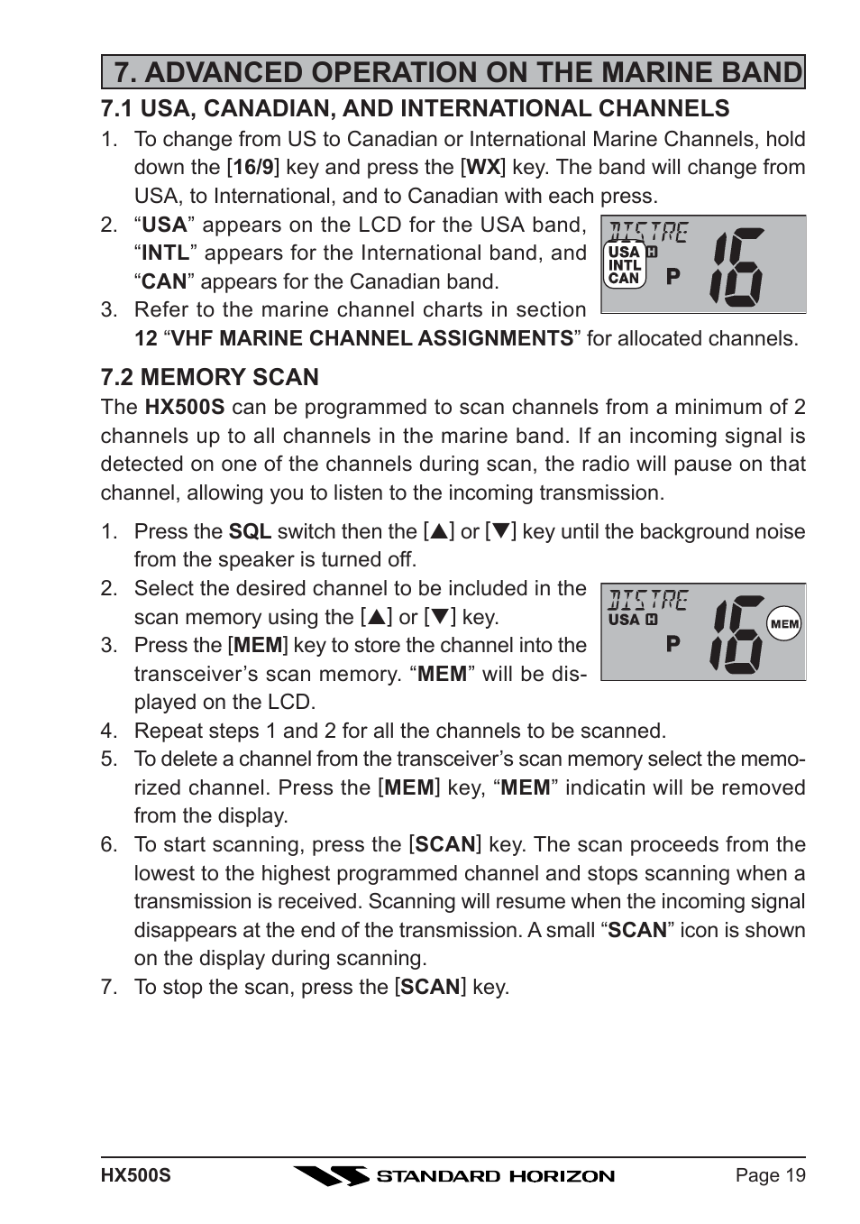 Advanced operation on the marine band | Standard Horizon Hx500s User Manual | Page 21 / 44