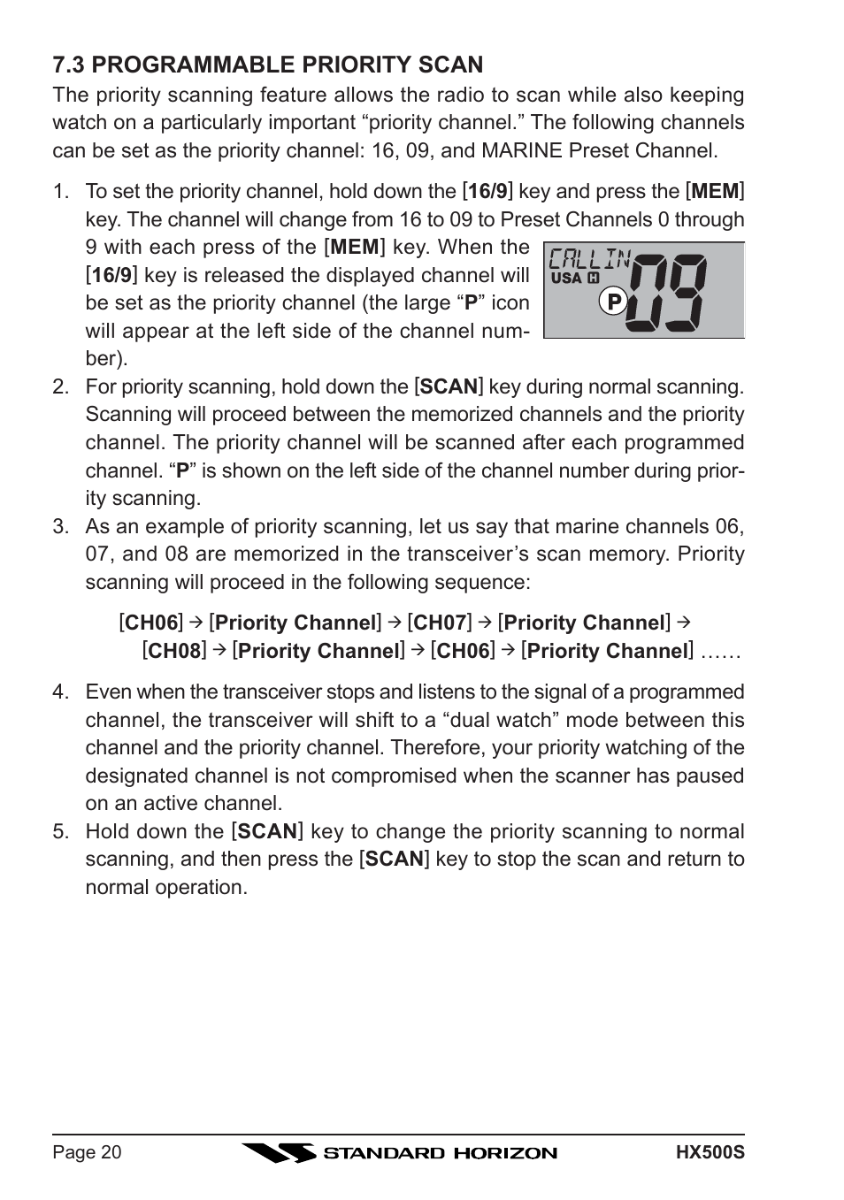 3 programmable priority scan | Standard Horizon Hx500s User Manual | Page 22 / 44