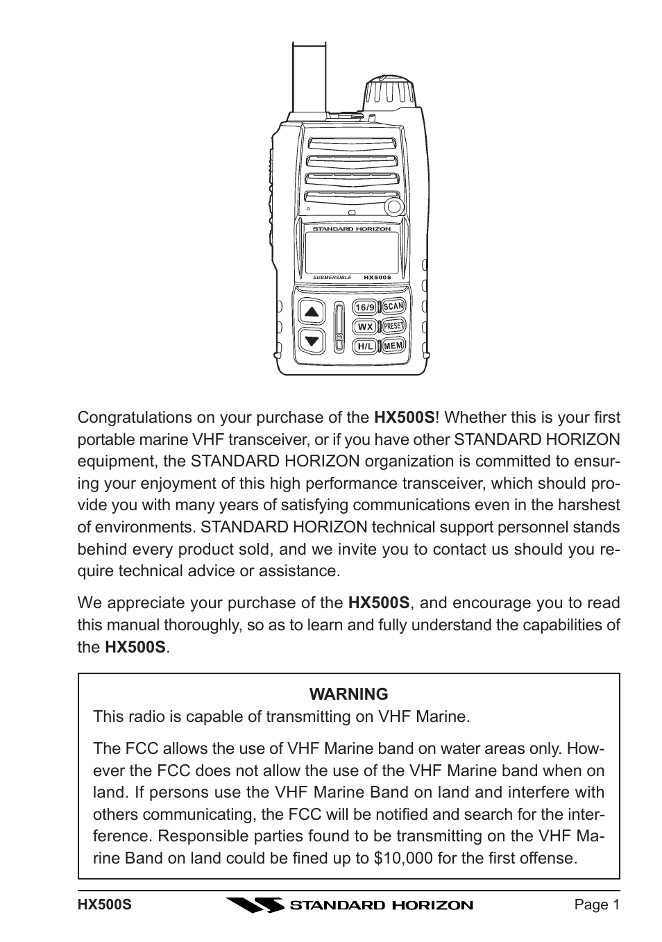 Standard Horizon Hx500s User Manual | Page 3 / 44