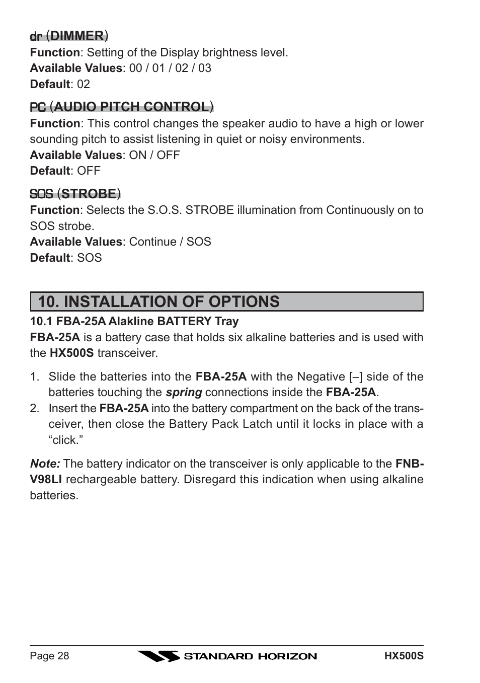 Installation of options | Standard Horizon Hx500s User Manual | Page 30 / 44