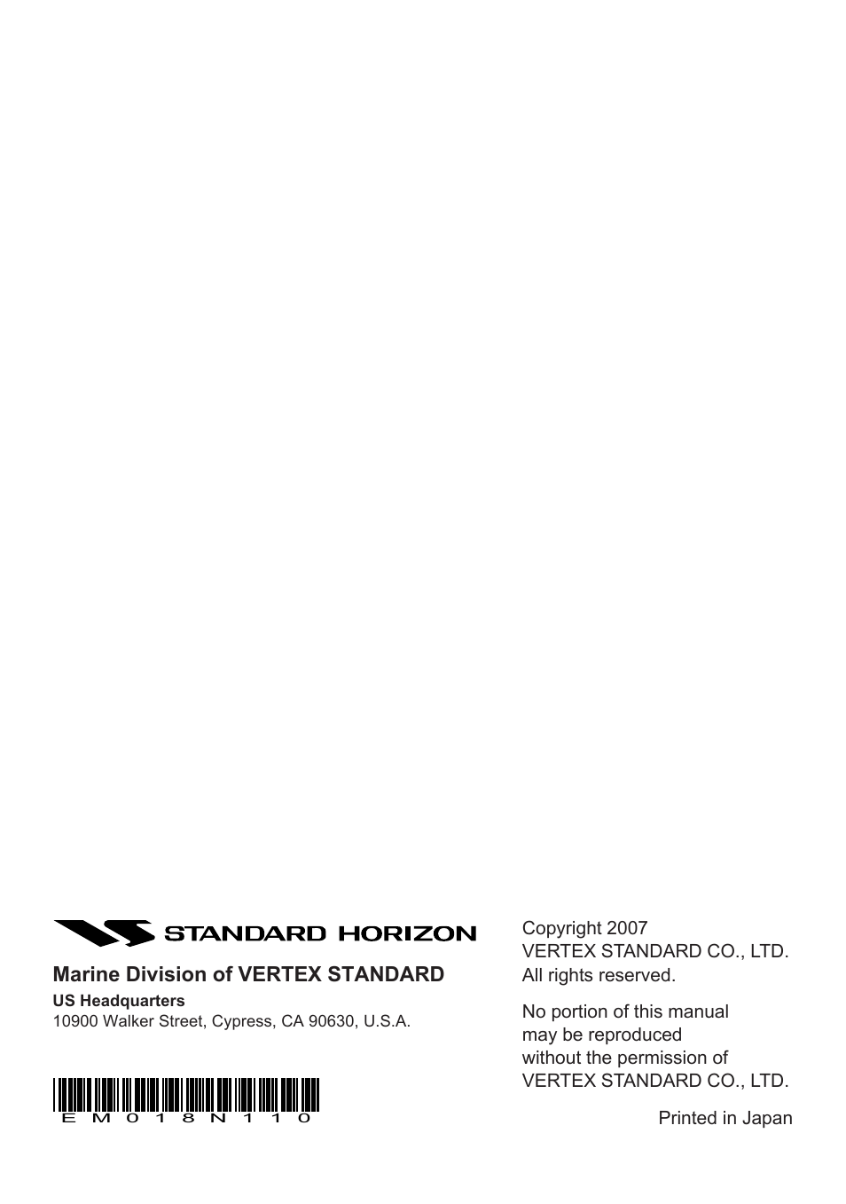 Marine division of vertex standard | Standard Horizon Hx500s User Manual | Page 44 / 44