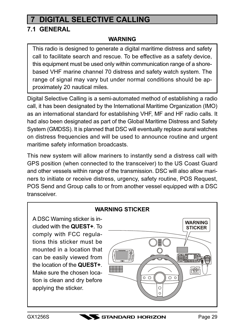 7 digital selective calling, 1 general | Standard Horizon QUEST+ GX1256S User Manual | Page 29 / 72