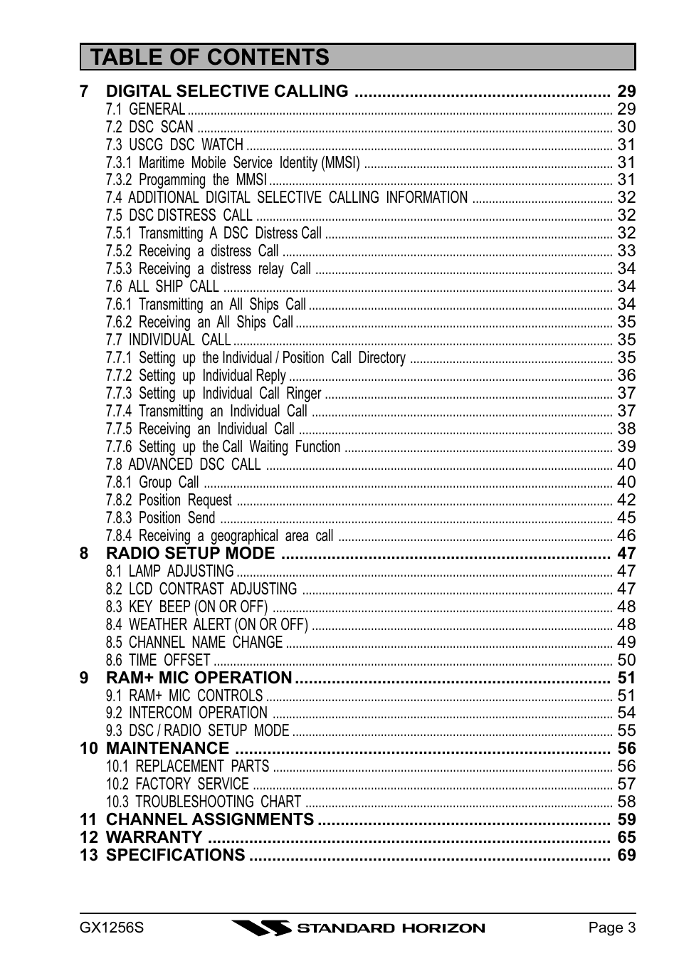 Standard Horizon QUEST+ GX1256S User Manual | Page 3 / 72