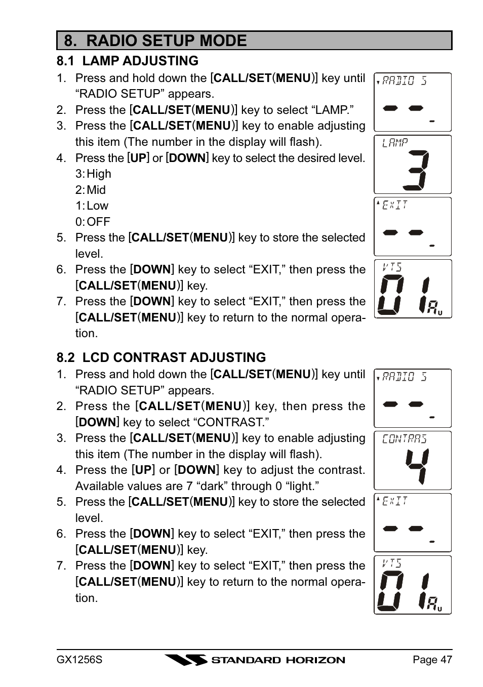 Radio setup mode | Standard Horizon QUEST+ GX1256S User Manual | Page 47 / 72