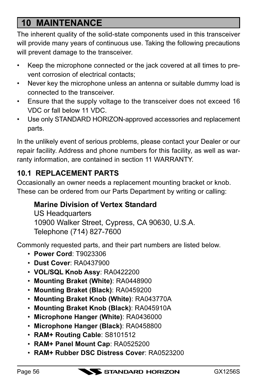 10 maintenance | Standard Horizon QUEST+ GX1256S User Manual | Page 56 / 72