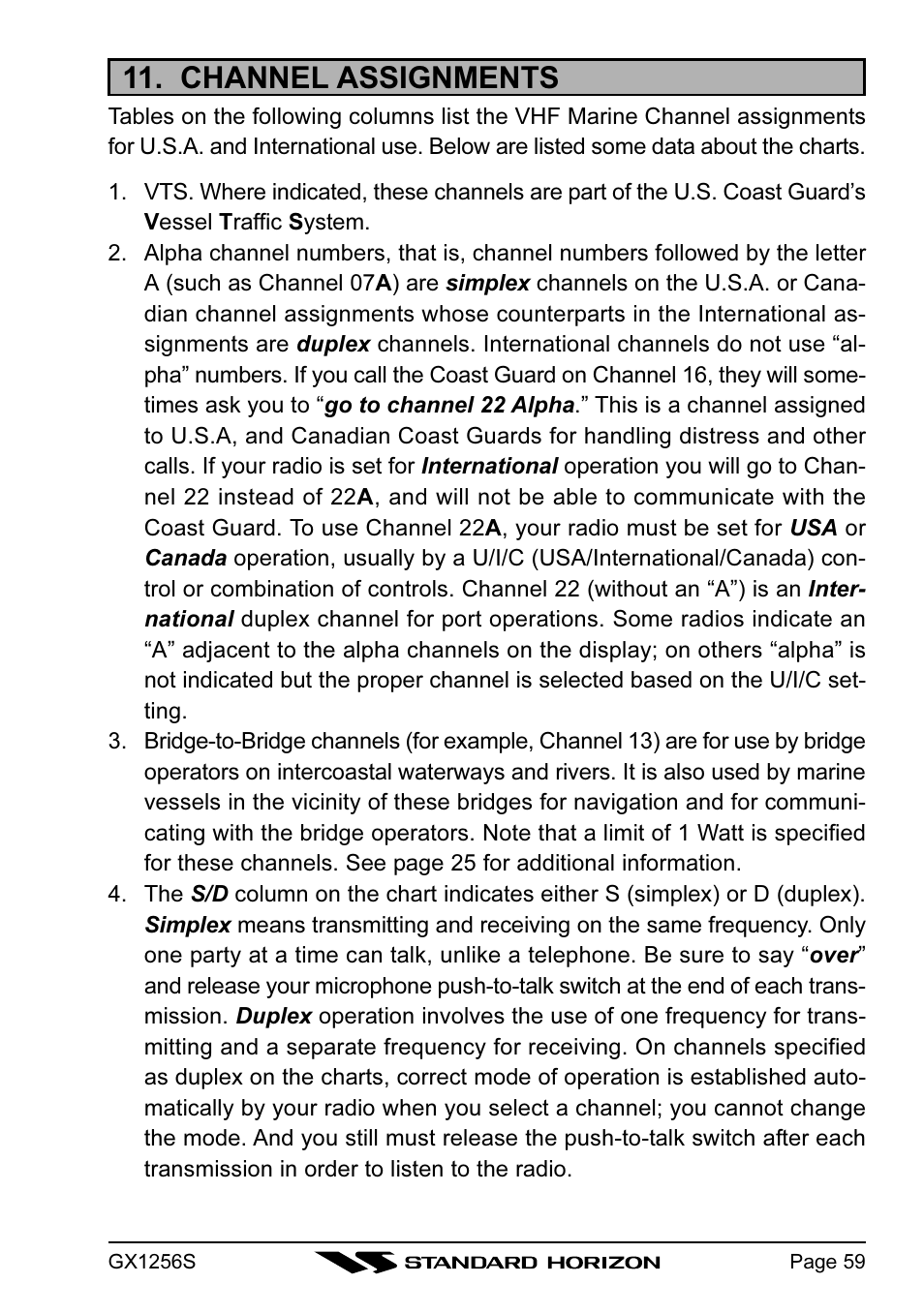 Channel assignments | Standard Horizon QUEST+ GX1256S User Manual | Page 59 / 72