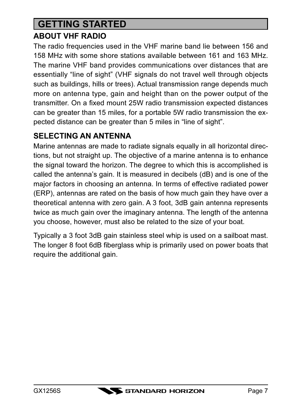 Getting started | Standard Horizon QUEST+ GX1256S User Manual | Page 7 / 72