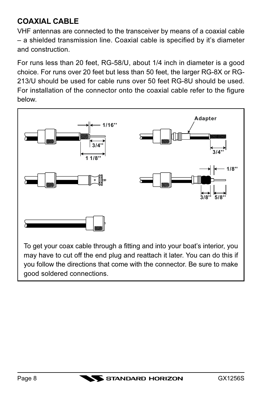 Coaxial cable | Standard Horizon QUEST+ GX1256S User Manual | Page 8 / 72