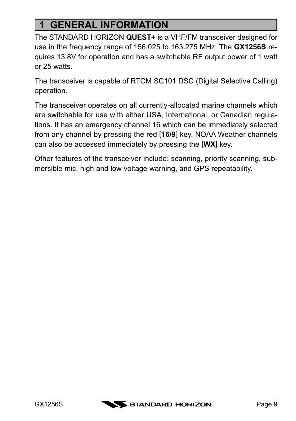 1 general information | Standard Horizon QUEST+ GX1256S User Manual | Page 9 / 72