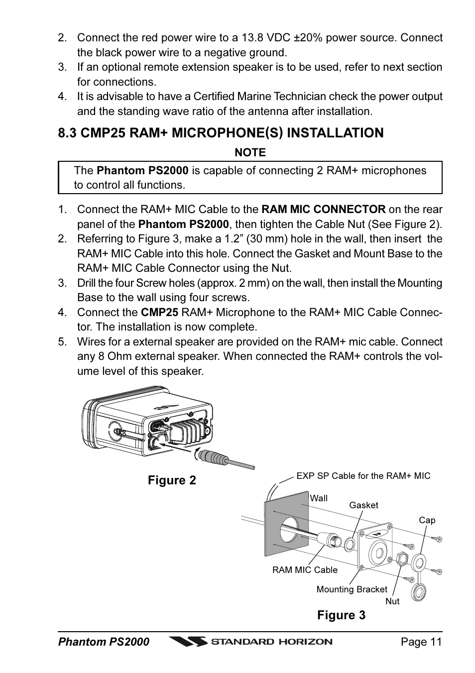 3 cmp25 ram+ microphone(s) installation | Standard Horizon PHANTOM Series PS2000 User Manual | Page 11 / 72
