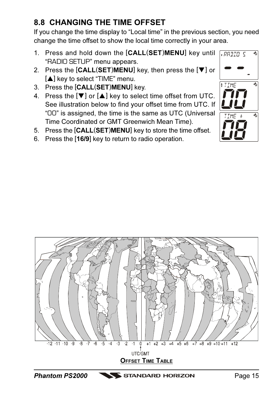 8 changing the time offset | Standard Horizon PHANTOM Series PS2000 User Manual | Page 15 / 72