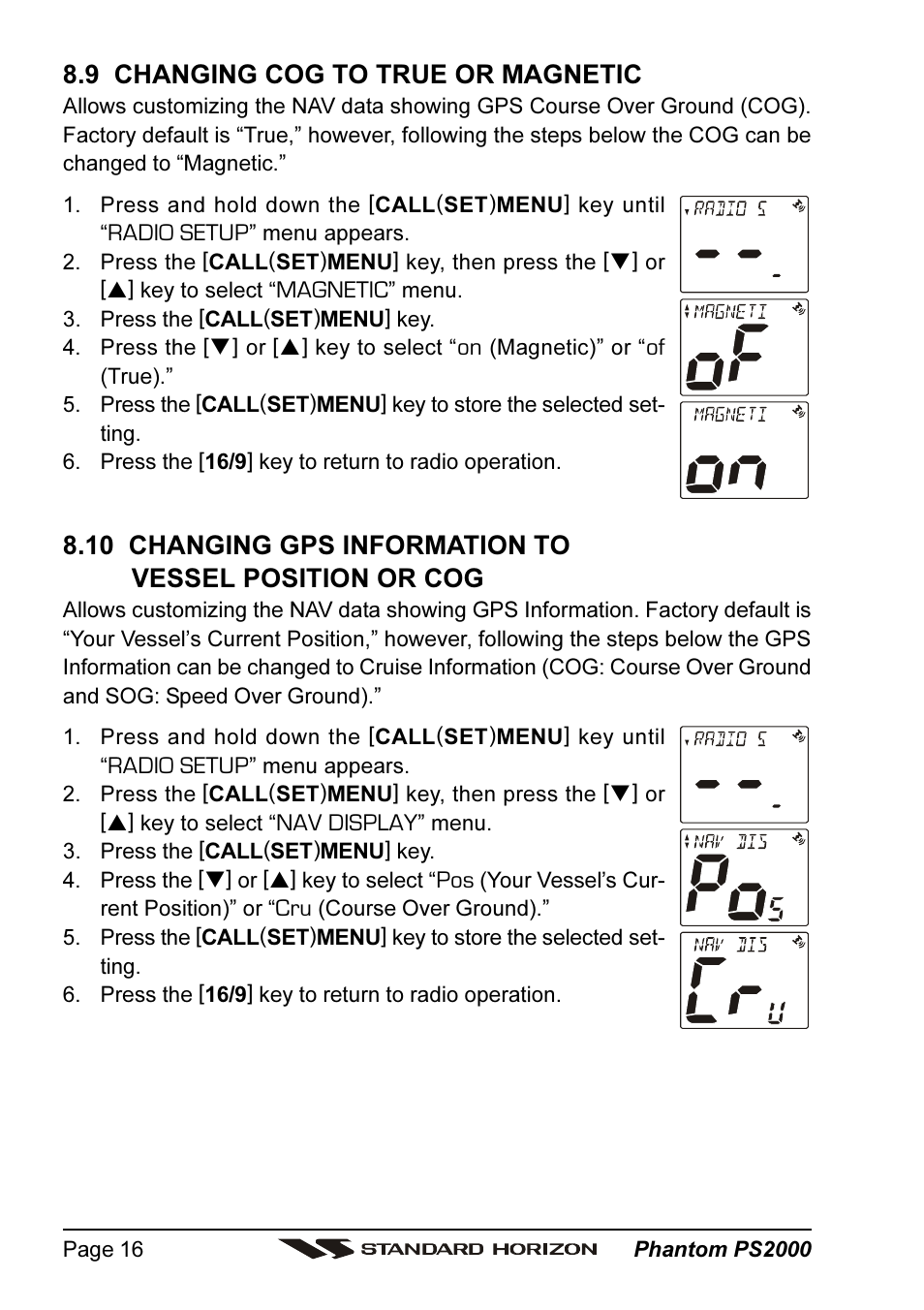 9 changing cog to true or magnetic | Standard Horizon PHANTOM Series PS2000 User Manual | Page 16 / 72
