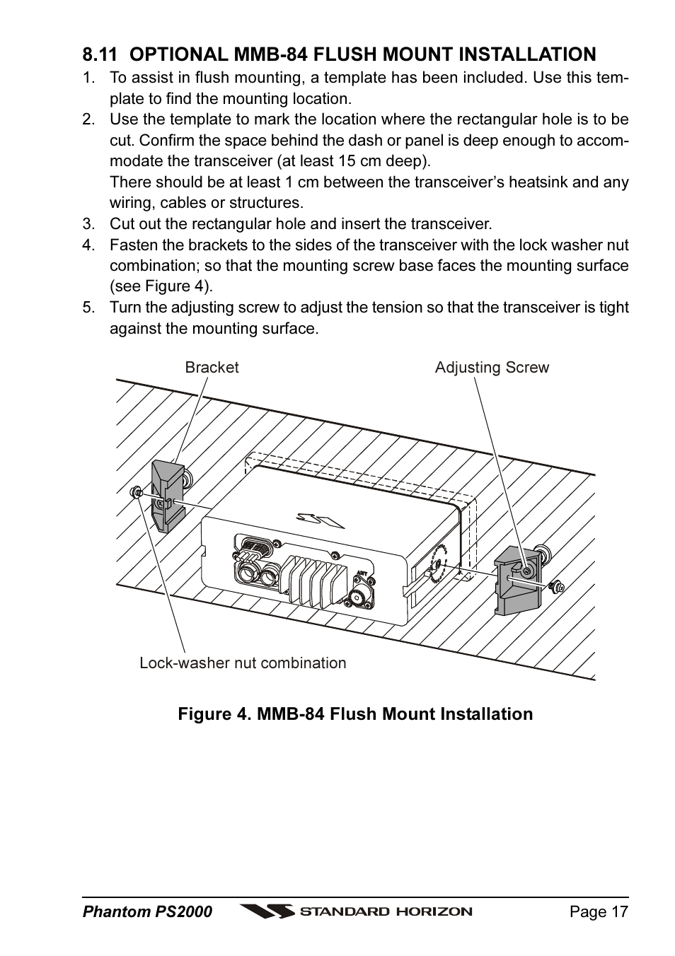 11 optional mmb-84 flush mount installation | Standard Horizon PHANTOM Series PS2000 User Manual | Page 17 / 72