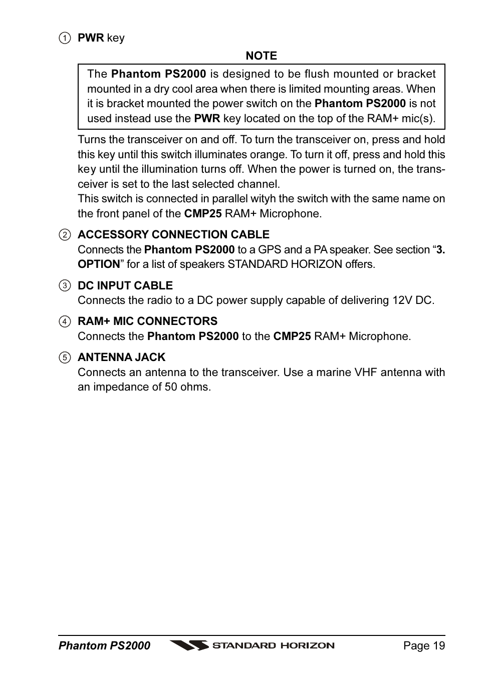 Standard Horizon PHANTOM Series PS2000 User Manual | Page 19 / 72