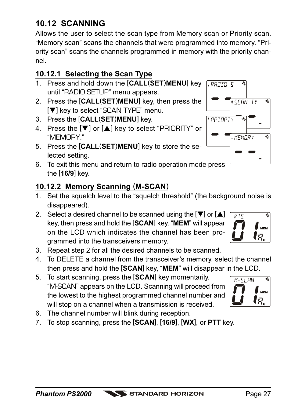 12 scanning | Standard Horizon PHANTOM Series PS2000 User Manual | Page 27 / 72