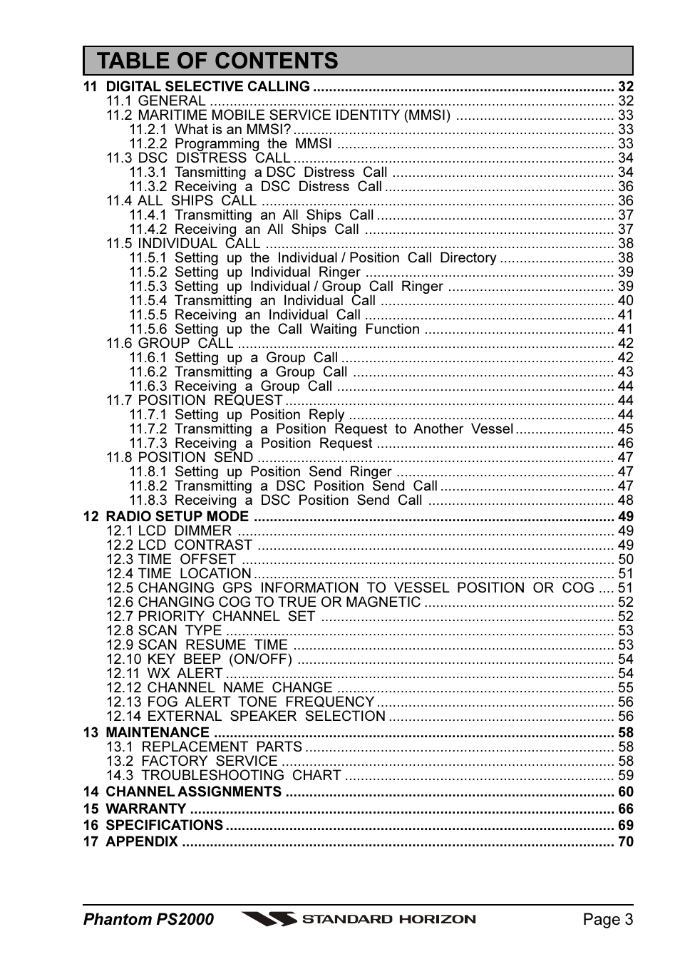 Standard Horizon PHANTOM Series PS2000 User Manual | Page 3 / 72