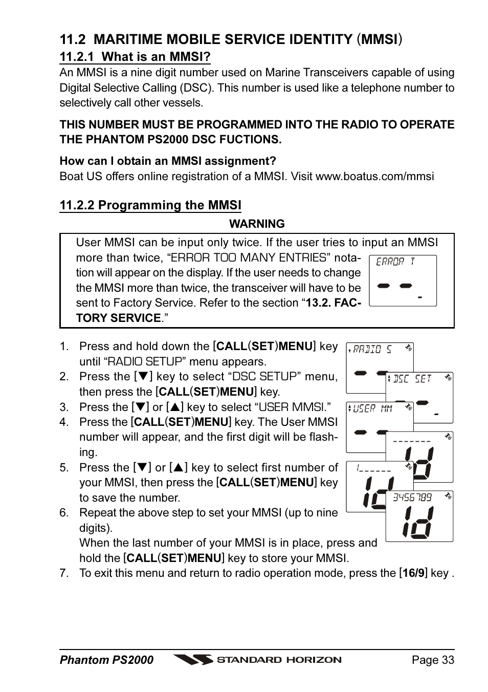2 maritime mobile service identity (mmsi) | Standard Horizon PHANTOM Series PS2000 User Manual | Page 33 / 72