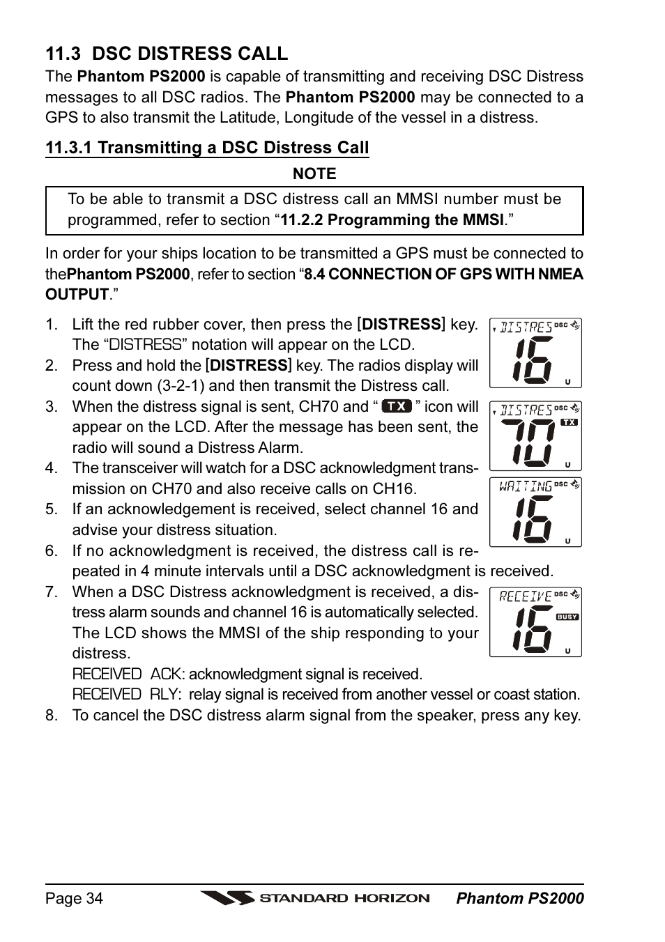 3 dsc distress call | Standard Horizon PHANTOM Series PS2000 User Manual | Page 34 / 72