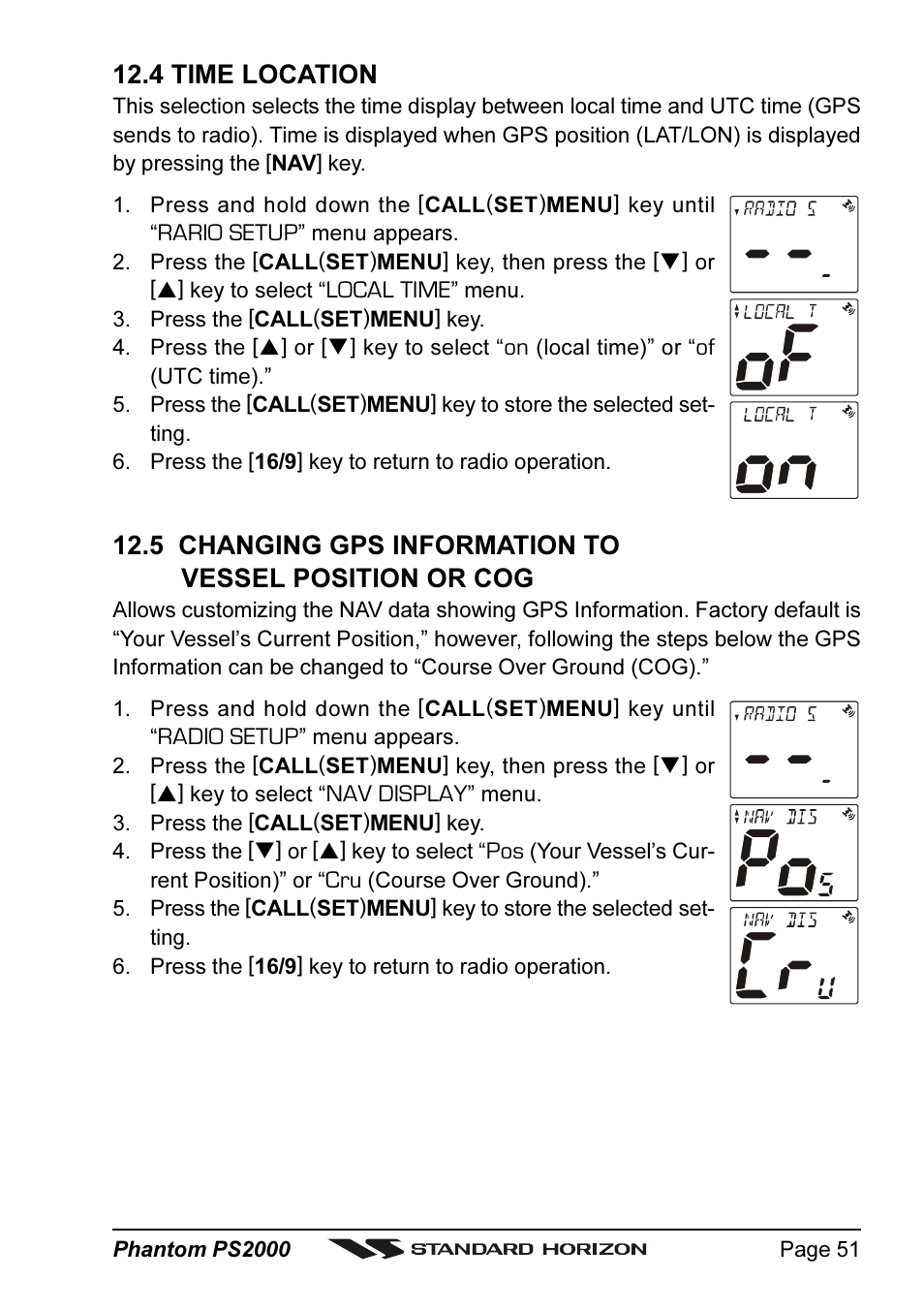 4 time location | Standard Horizon PHANTOM Series PS2000 User Manual | Page 51 / 72