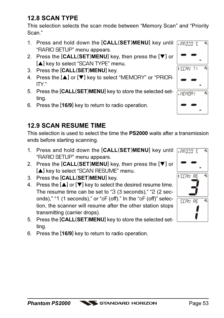 8 scan type, 9 scan resume time | Standard Horizon PHANTOM Series PS2000 User Manual | Page 53 / 72