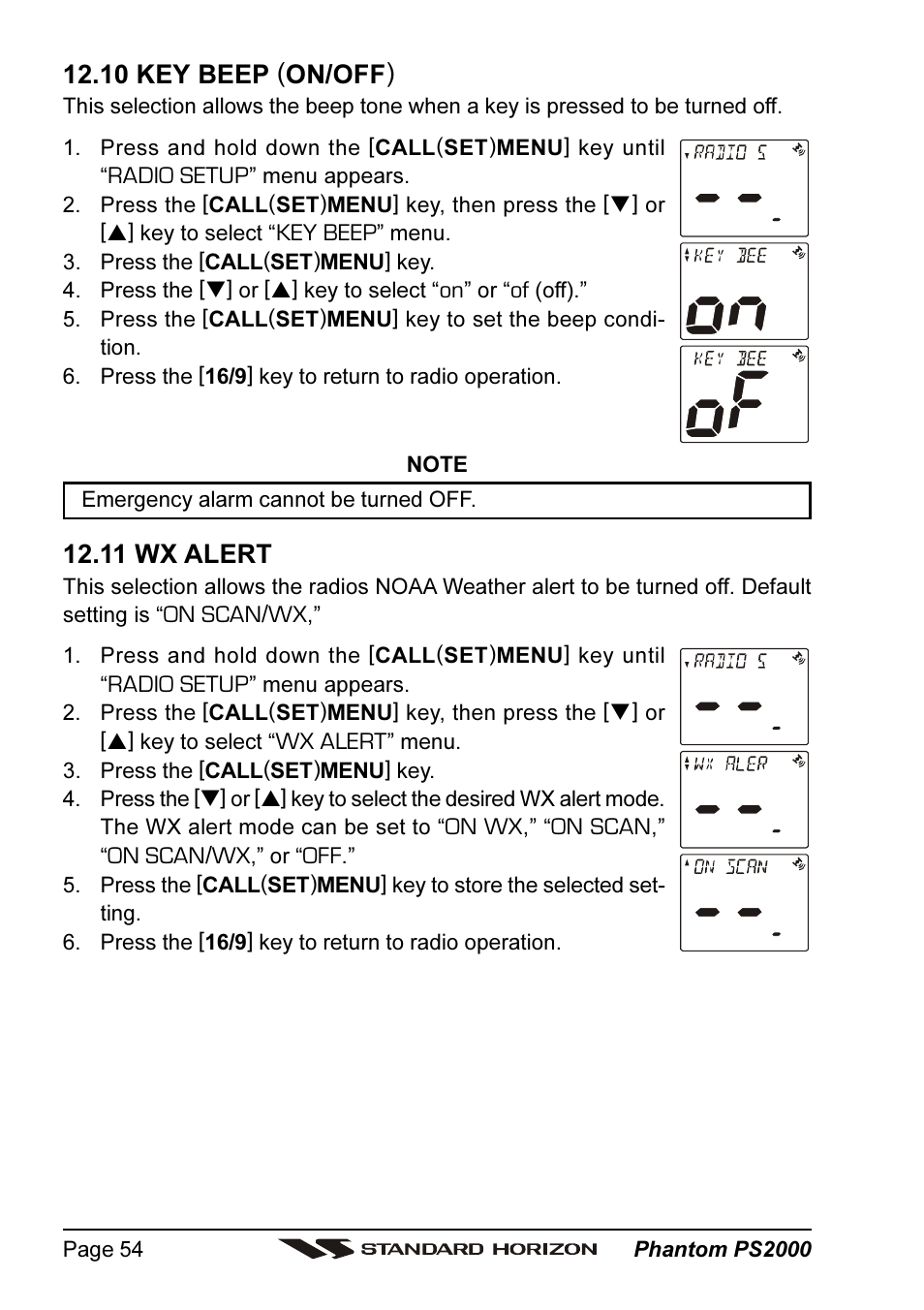 10 key beep (on/off), 11 wx alert | Standard Horizon PHANTOM Series PS2000 User Manual | Page 54 / 72