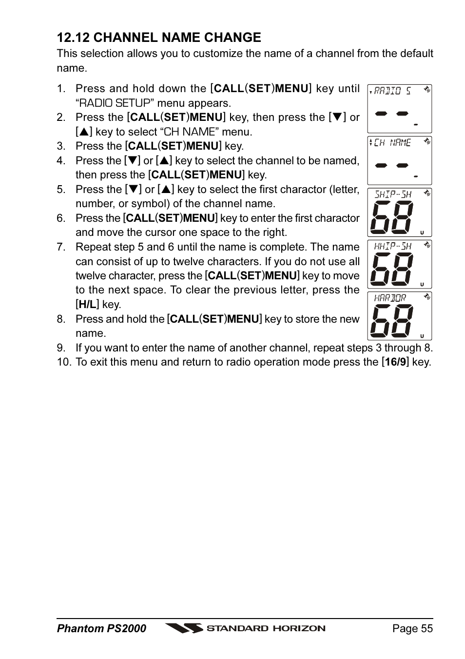 12 channel name change | Standard Horizon PHANTOM Series PS2000 User Manual | Page 55 / 72