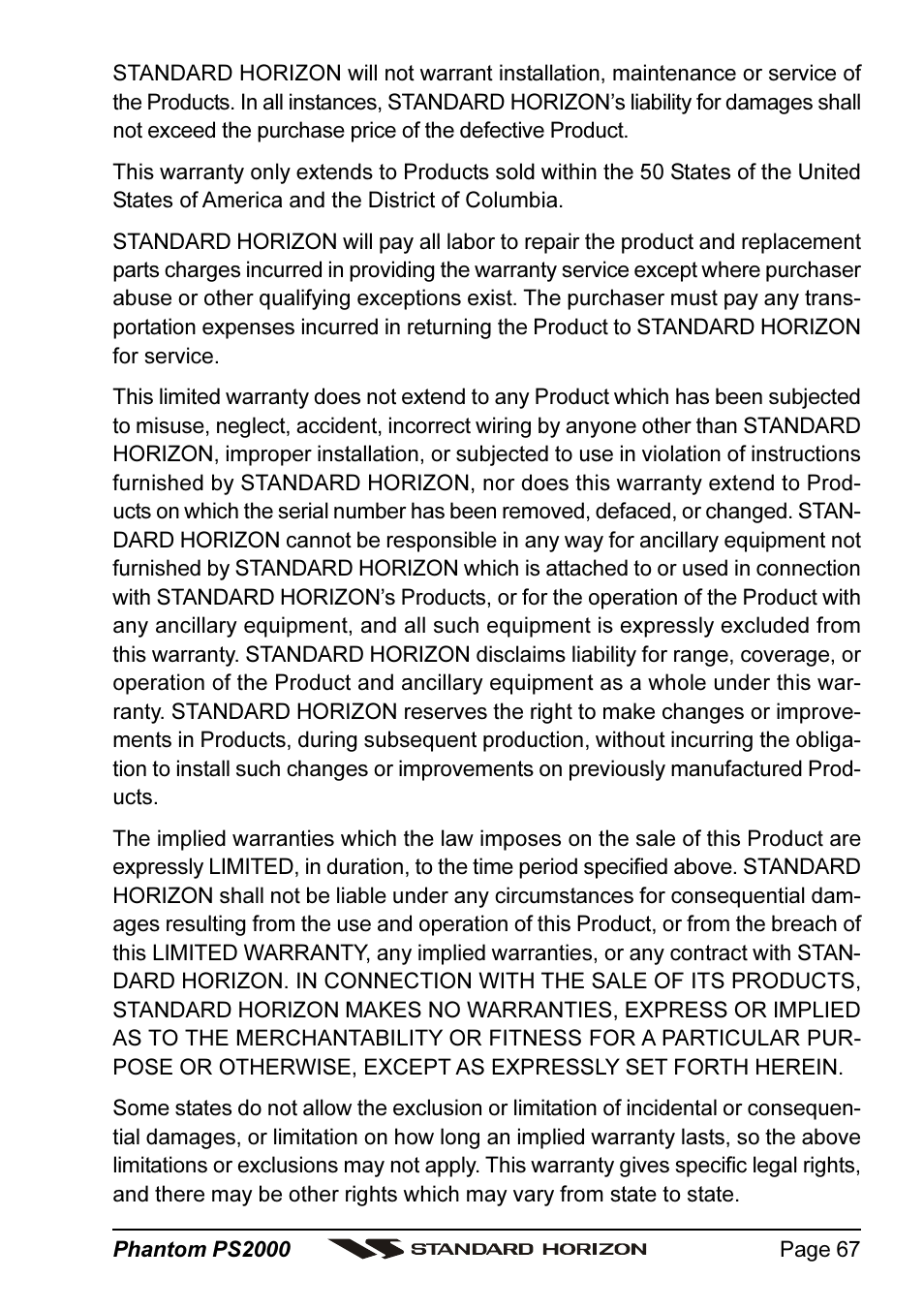 Standard Horizon PHANTOM Series PS2000 User Manual | Page 67 / 72