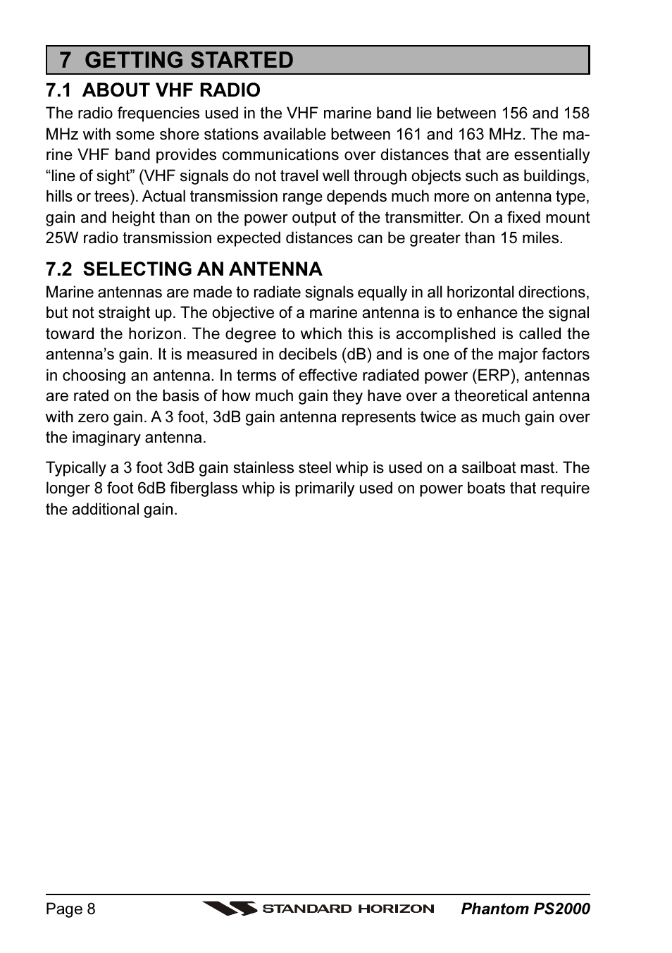 7 getting started | Standard Horizon PHANTOM Series PS2000 User Manual | Page 8 / 72