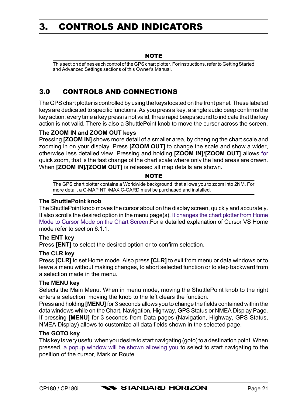 Controls and indicators | Standard Horizon CP180 User Manual | Page 19 / 92