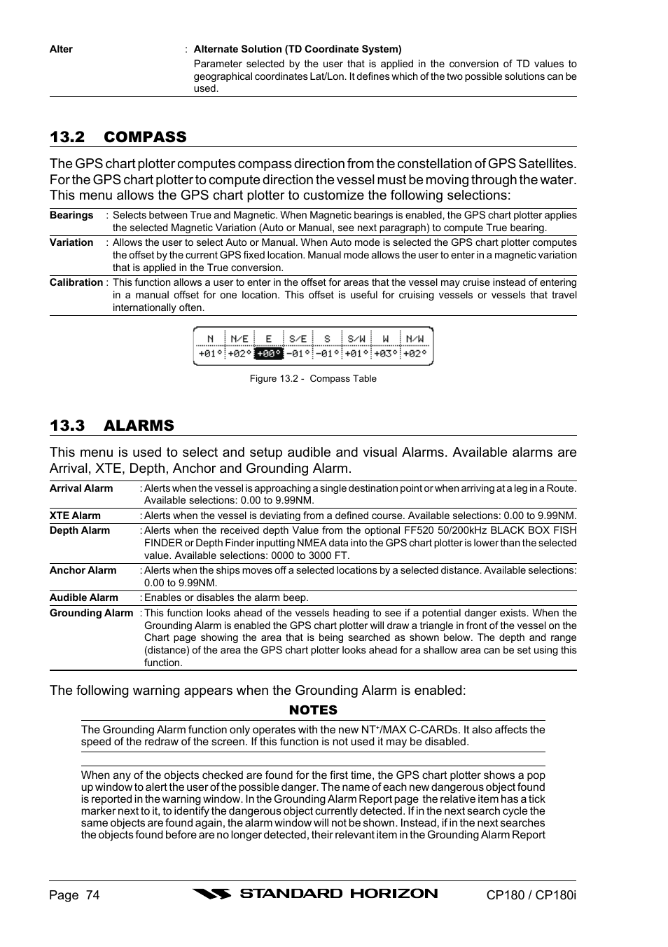 2 compass, 3 alarms | Standard Horizon CP180 User Manual | Page 72 / 92