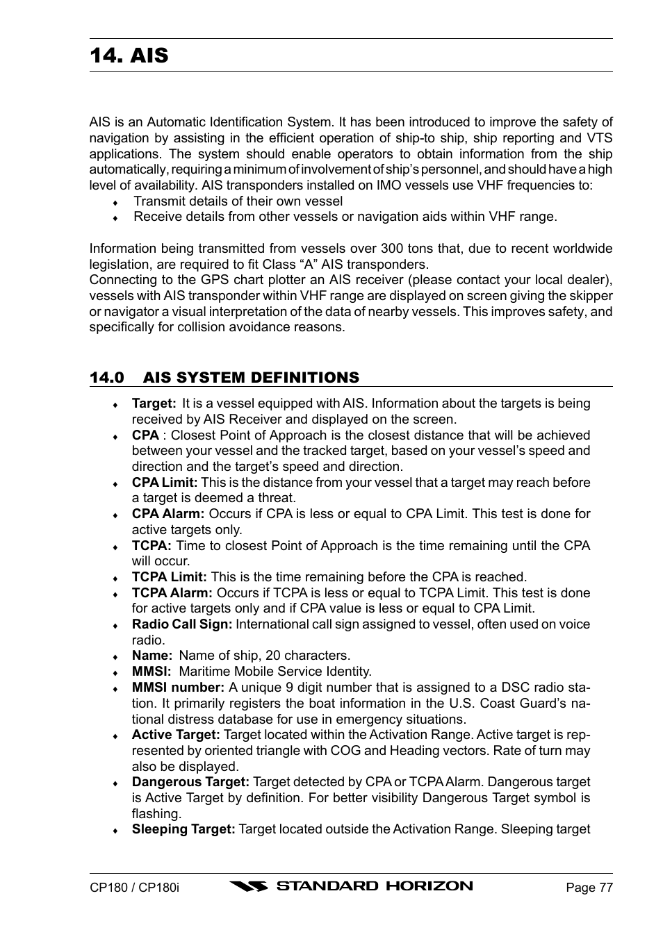 0 ais system definitions | Standard Horizon CP180 User Manual | Page 75 / 92
